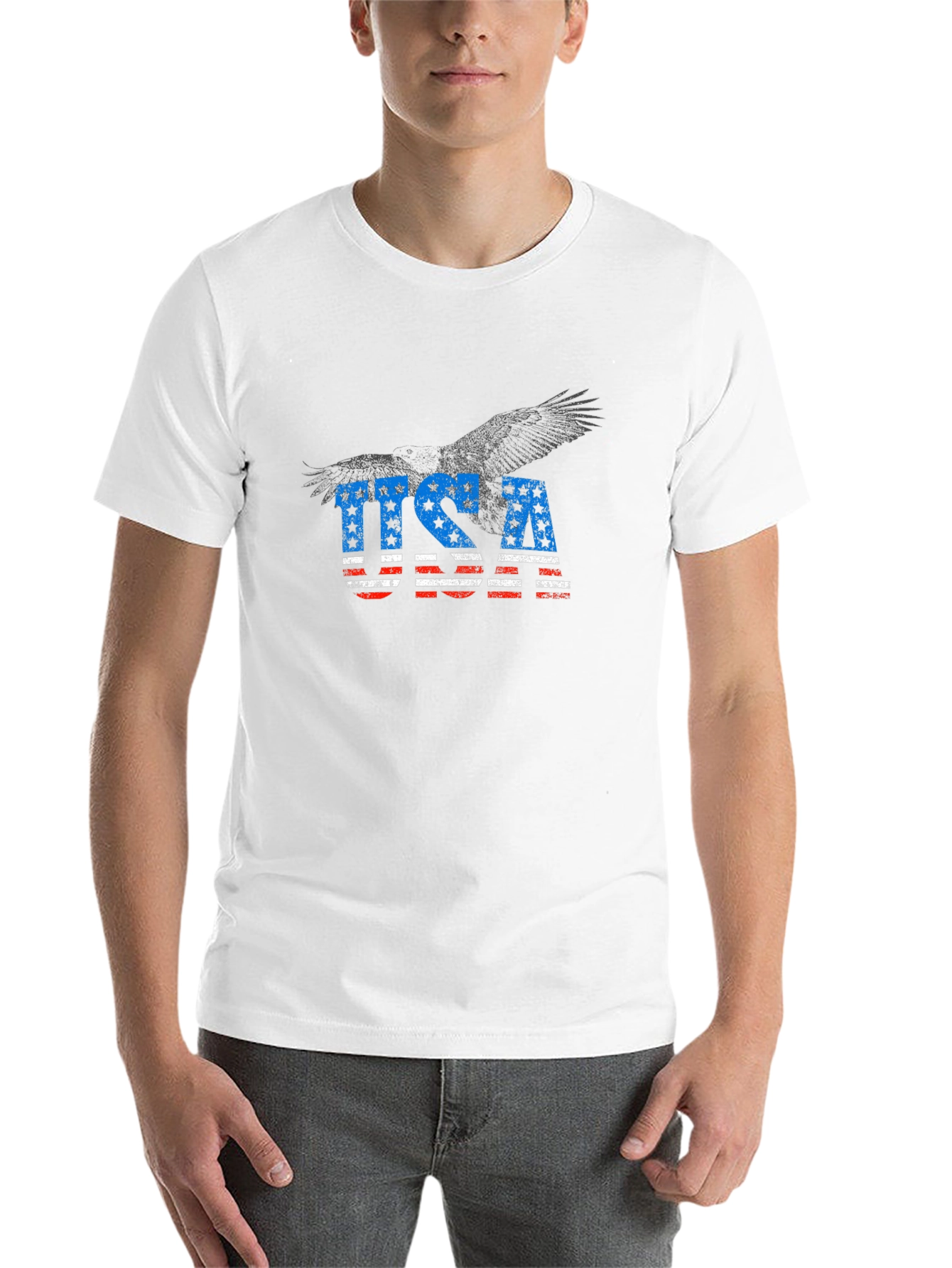 USA Flag Eagle Graphic Black T-Shirt