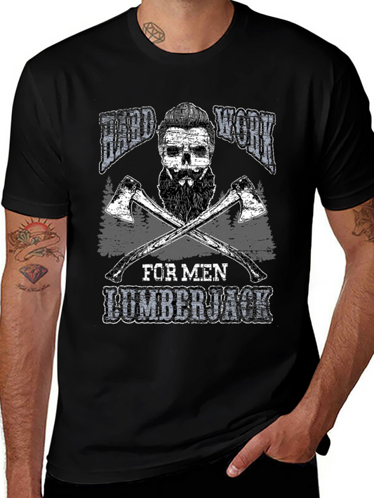 Hard Work Lumberjack Skull & Axes Graphic T-Shirt