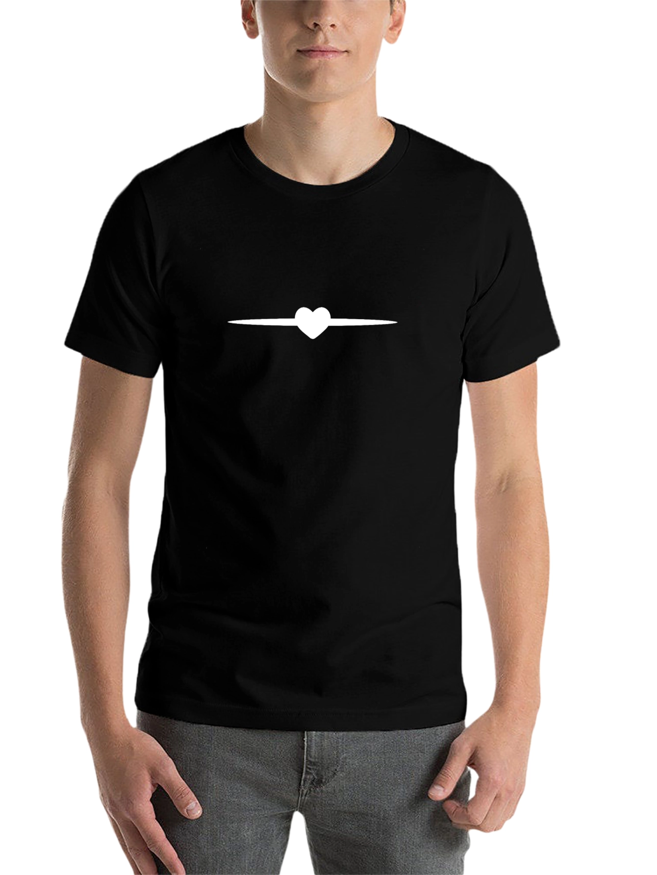 Heart Line Black T-Shirt - Stylish Casual Wear