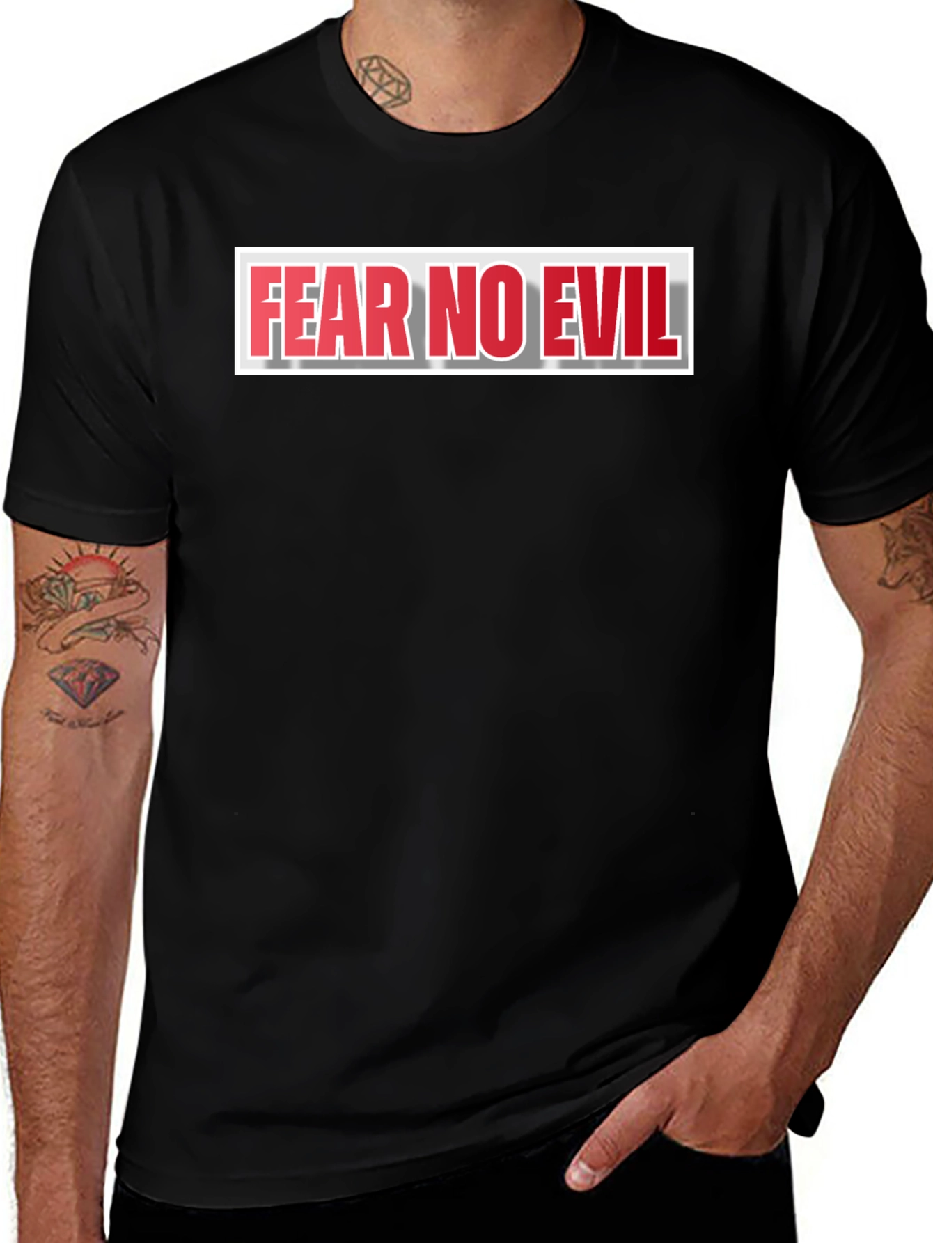 Fear No Evil Graphic Print Black T-Shirt