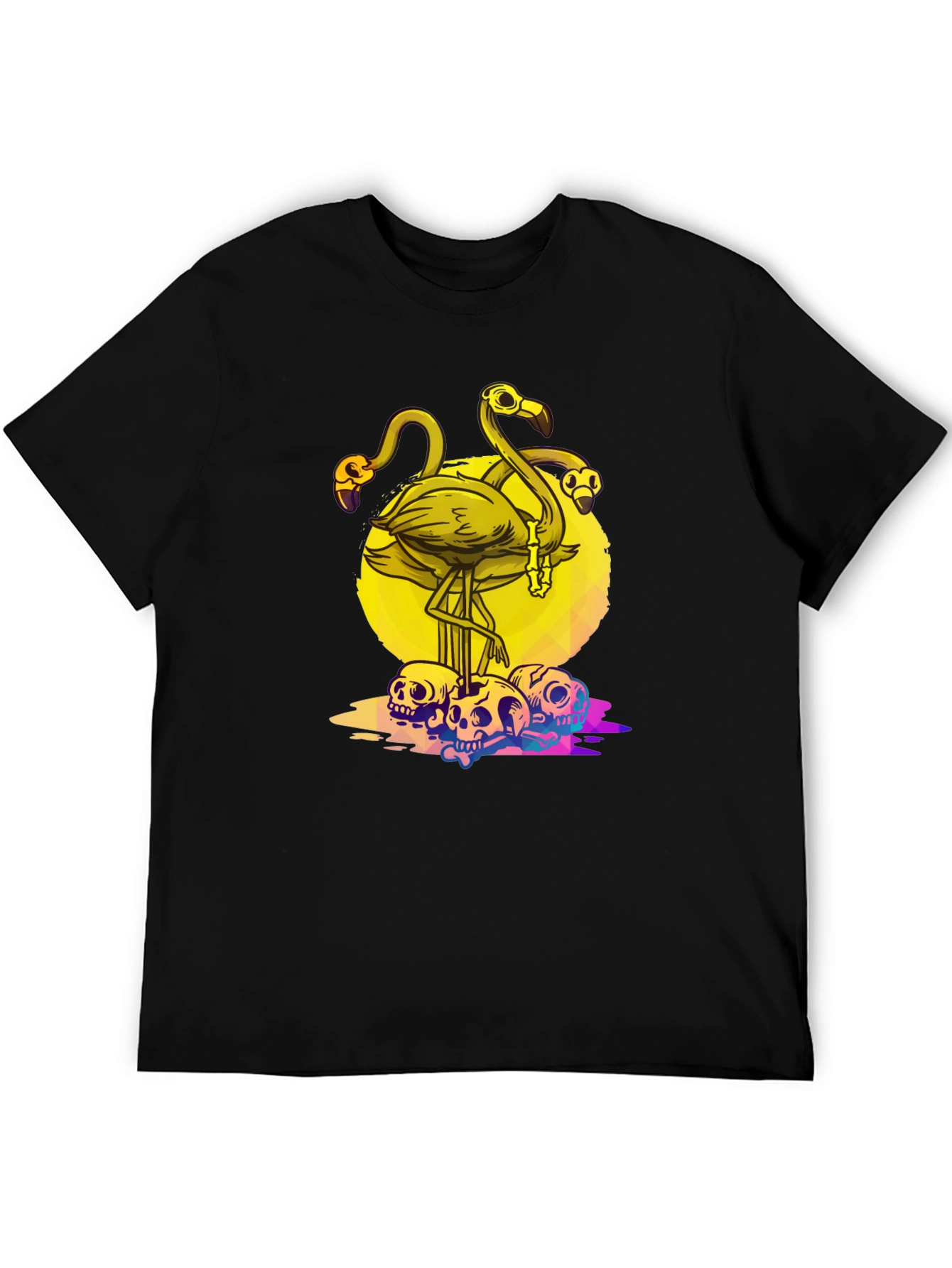 Flamingo Skull Graphic Tee - Mens Black T-Shirt