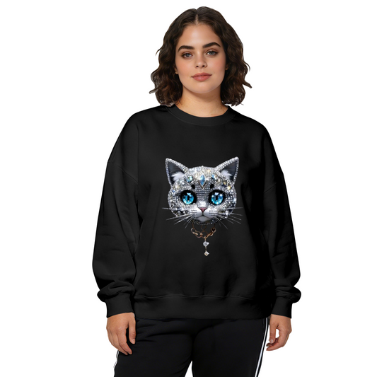 Sparkling Gem?Decorated Cool Cat Crewneck Sweatshirt