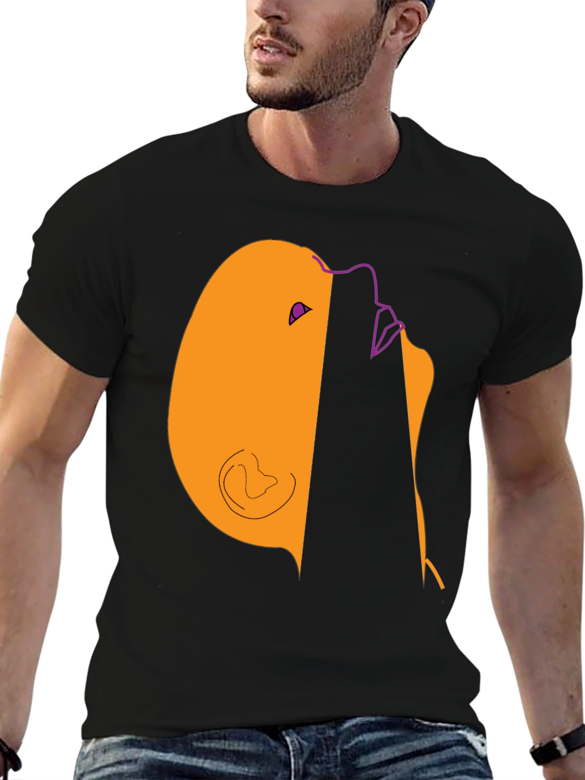 Abstract Face Graphic Tee - Modern Casual Style