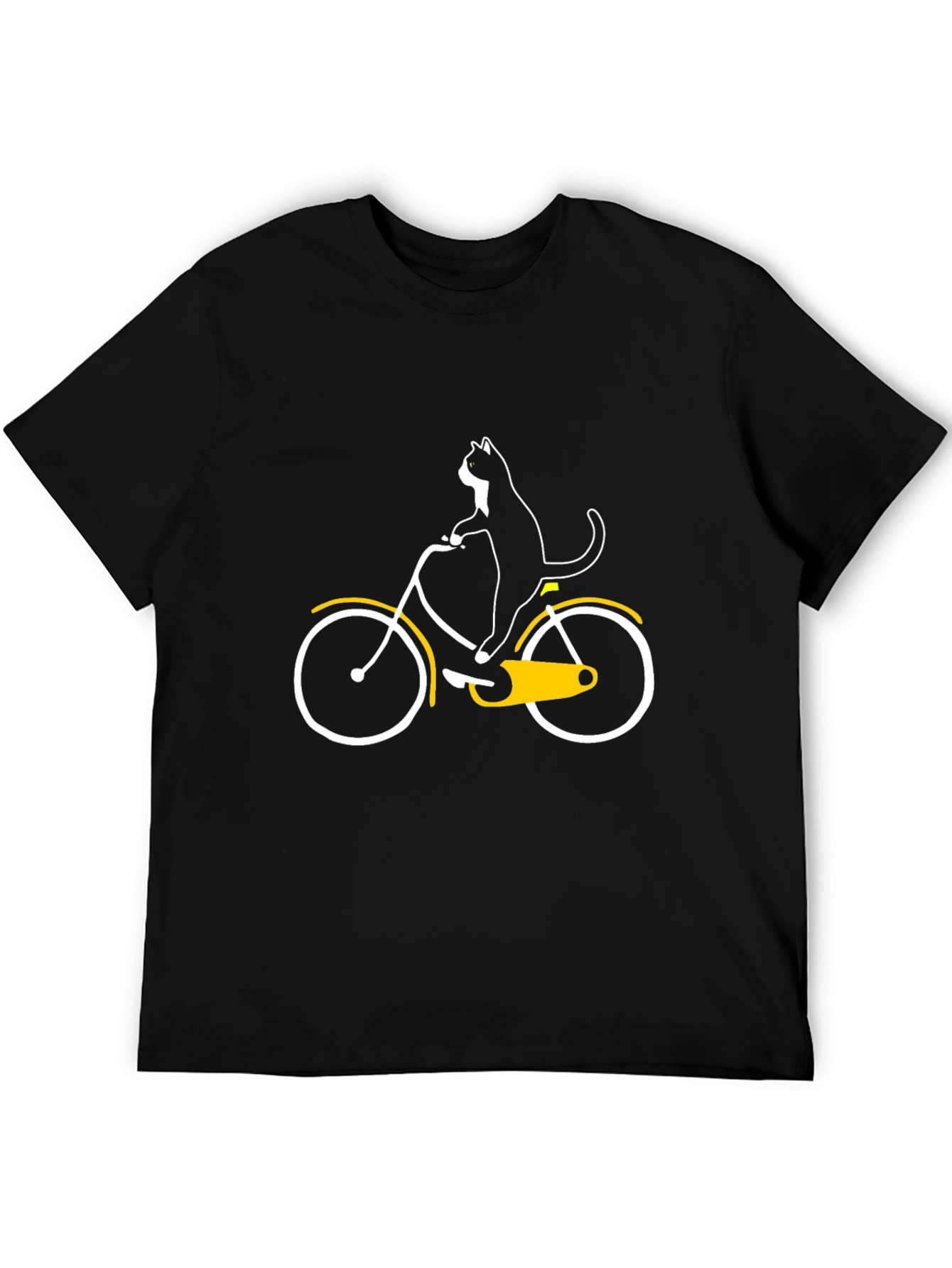Cat on Bike Graphic Tee - Black Cotton T-Shirt