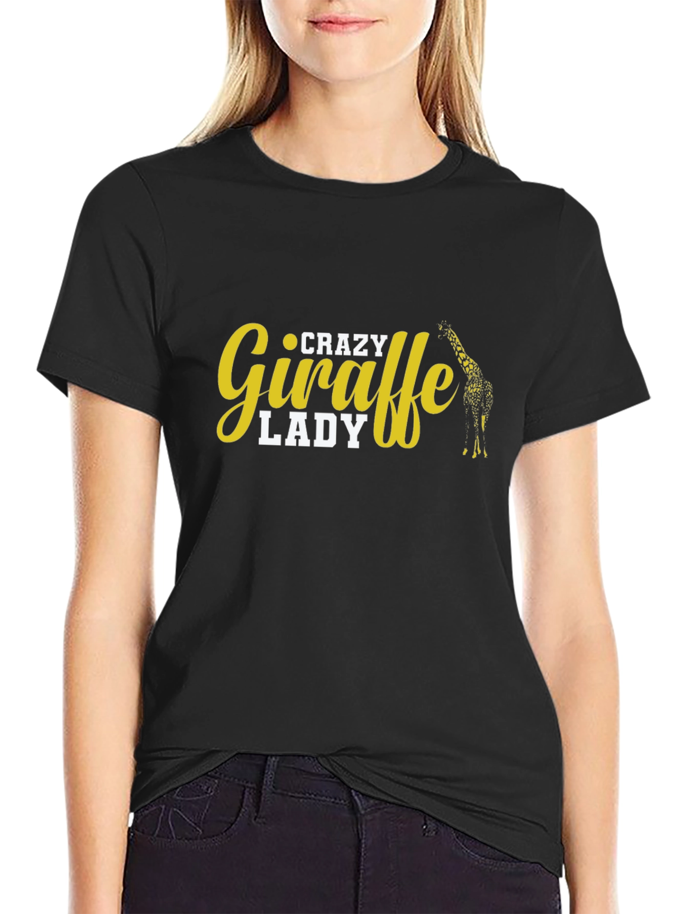 Crazy Giraffe Lady T-Shirt - Black