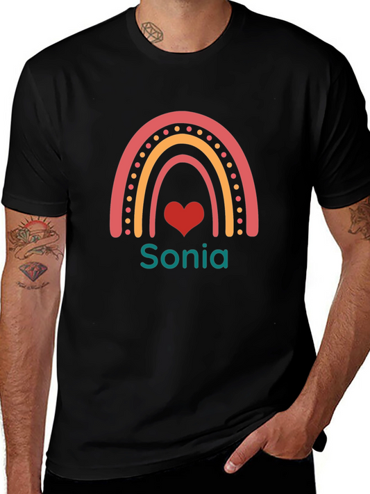 Personalized Sonia Rainbow Heart Graphic T-Shirt