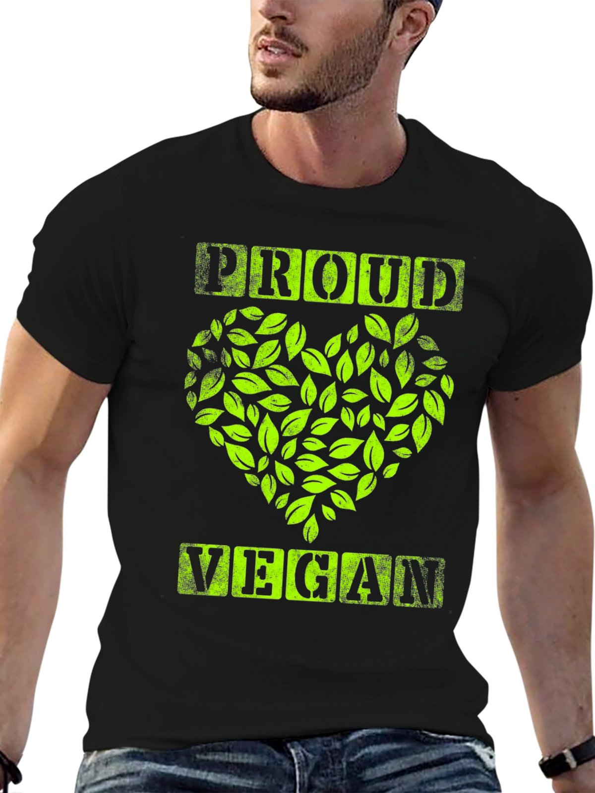 Proud Vegan Graphic Tee - Leaf Heart Design