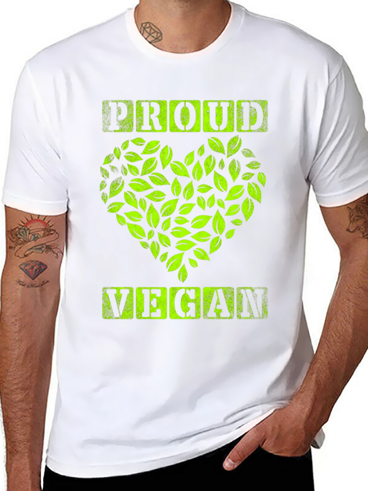 Proud Vegan Graphic Tee - Leaf Heart Design