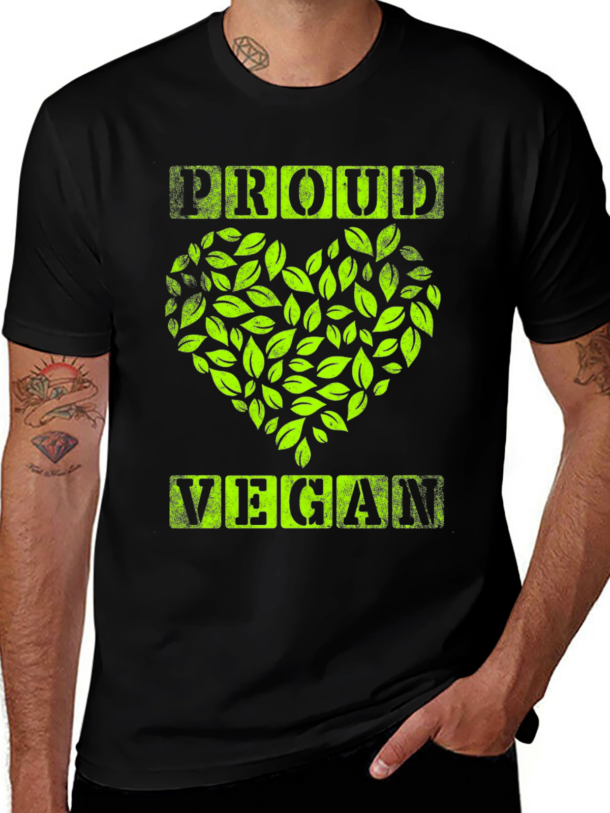 Proud Vegan Graphic Tee - Leaf Heart Design