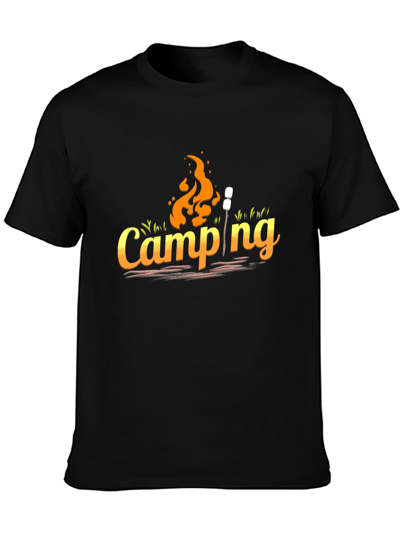 Camping Graphic Tee - Black Cotton Casual Top