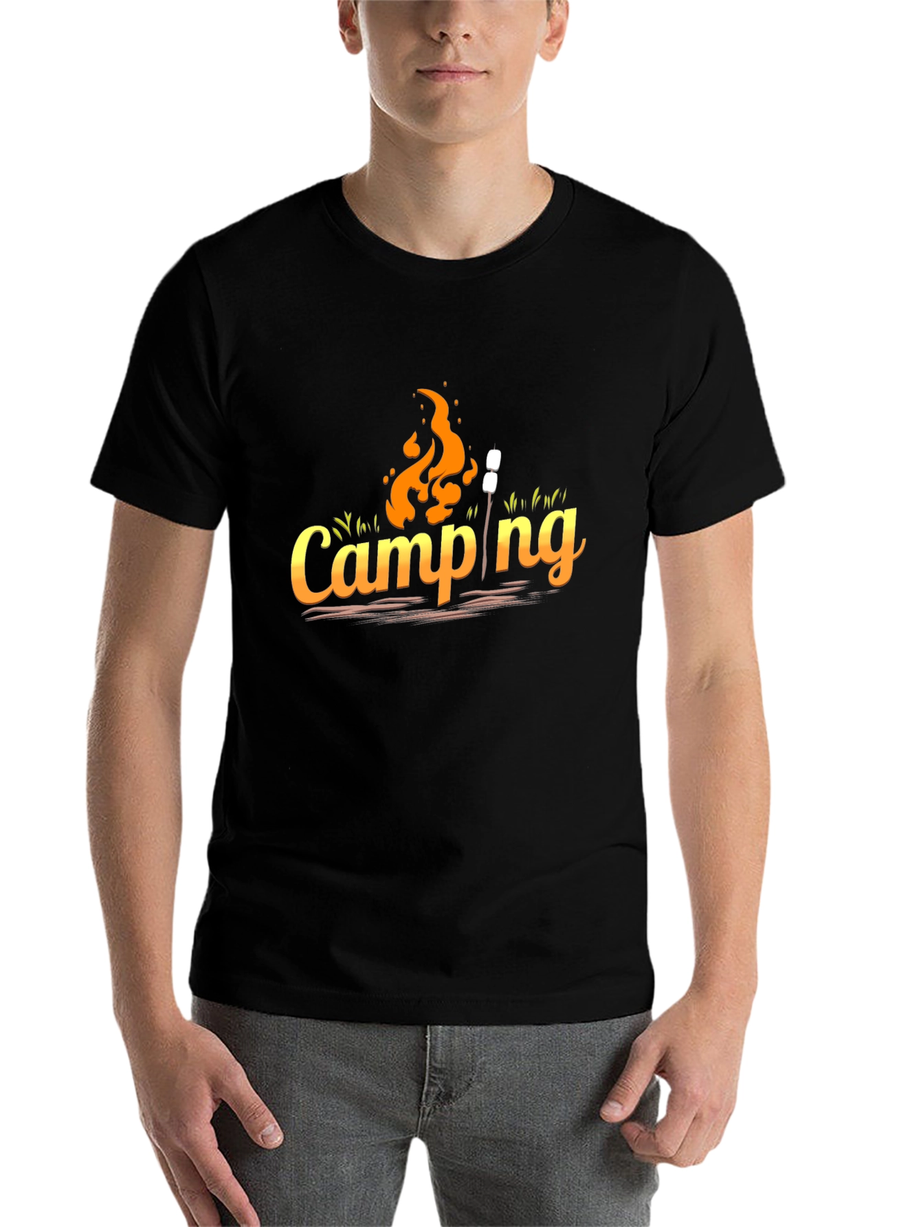 Camping Graphic Tee - Black Cotton Casual Top