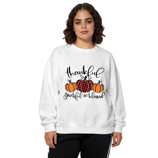 Thankful Grateful Blessed Buffalo Plaid Pumpkin Fall Crewneck Sweatshirt