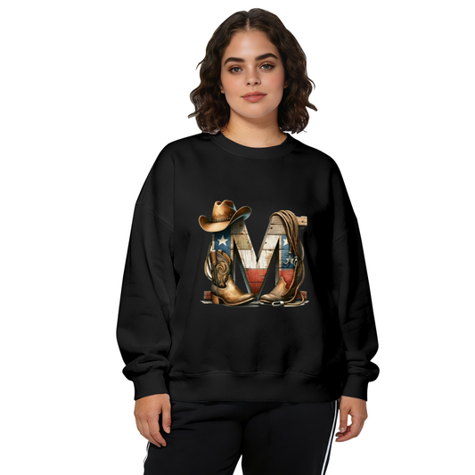 Western Texas Cowboy Letter M Crewneck Sweatshirt