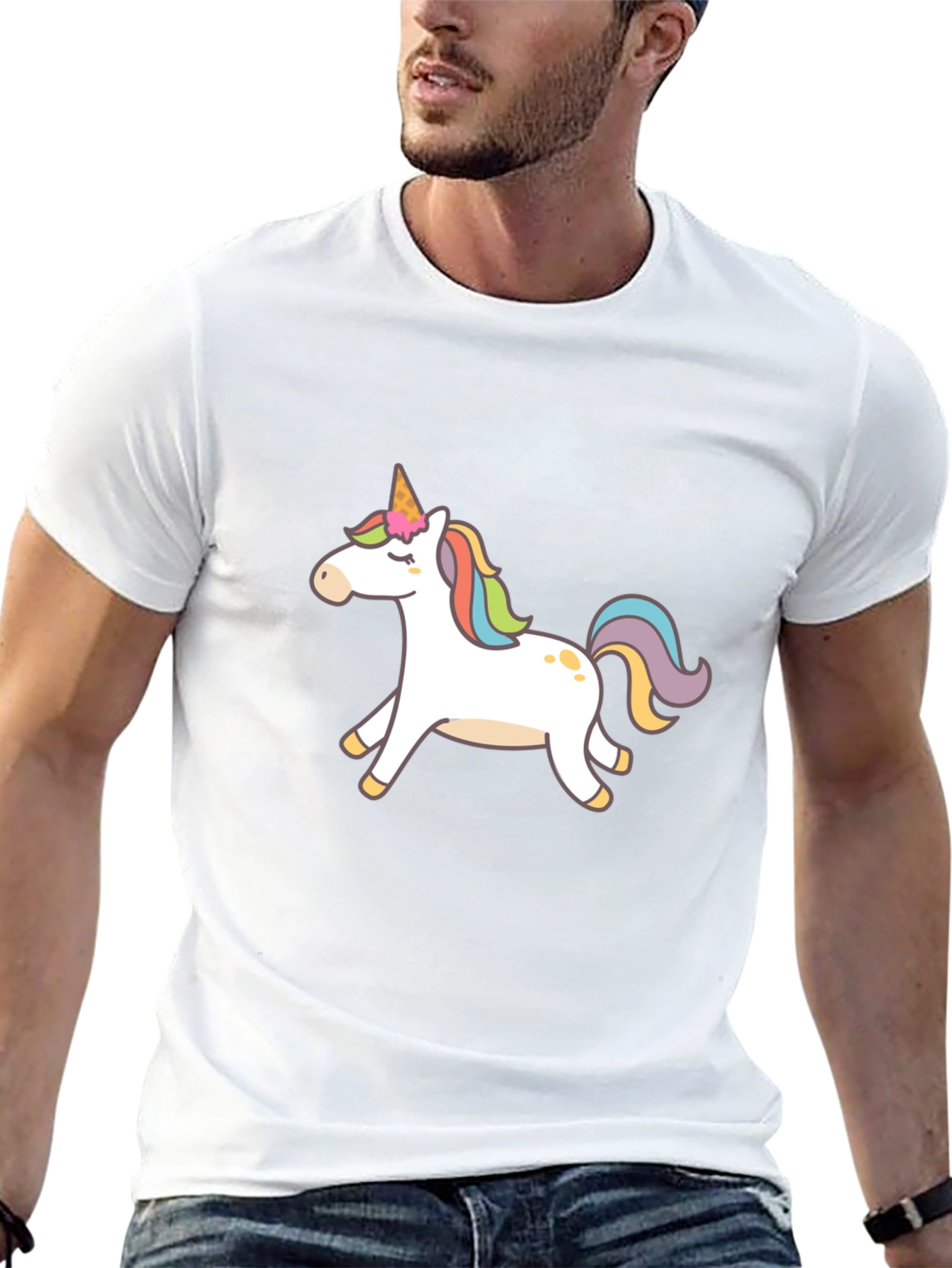 Black T-Shirt with Unicorn Graphic