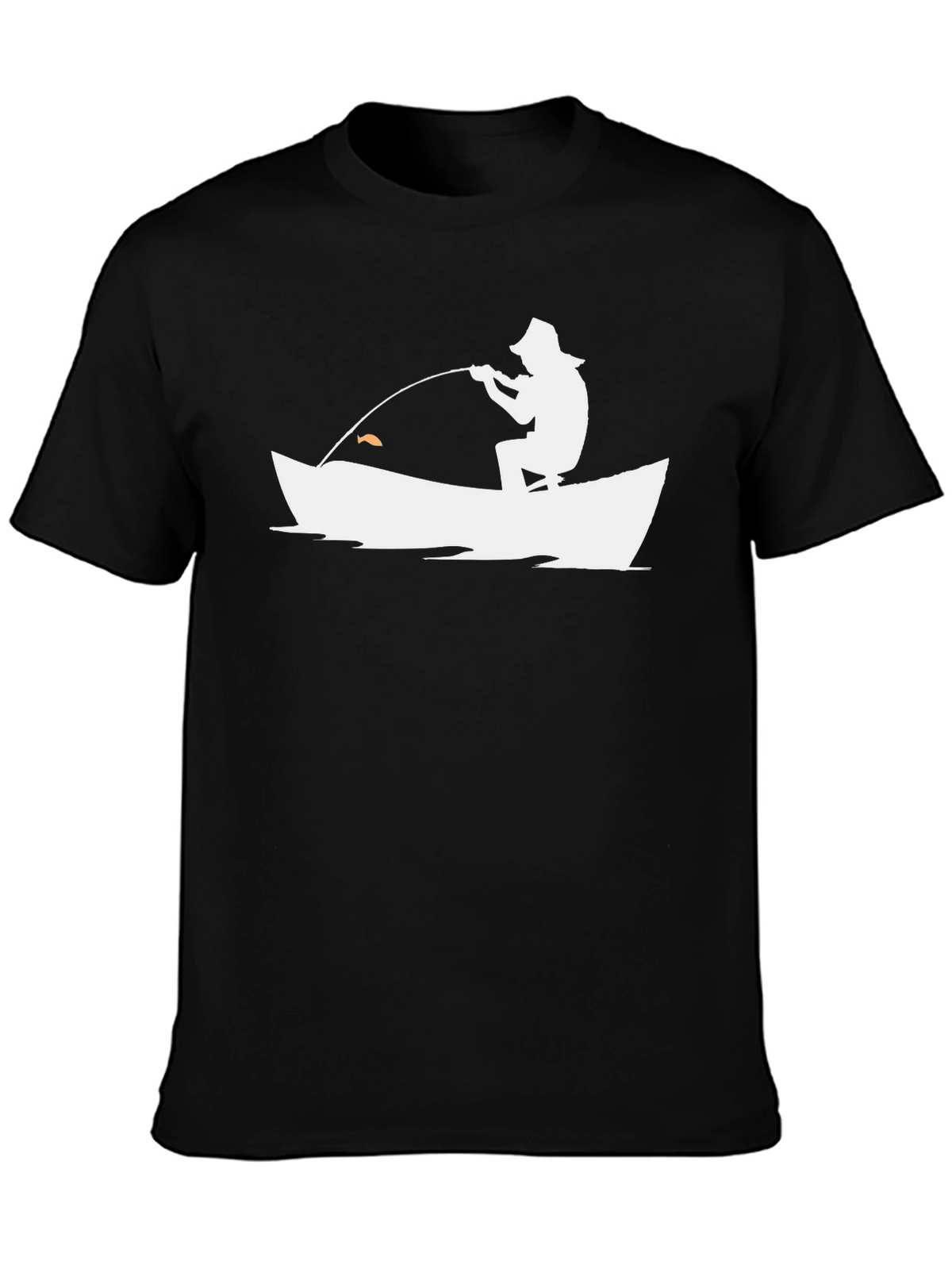 Fishing Silhouette Graphic Tee - Black Cotton Casual Shirt