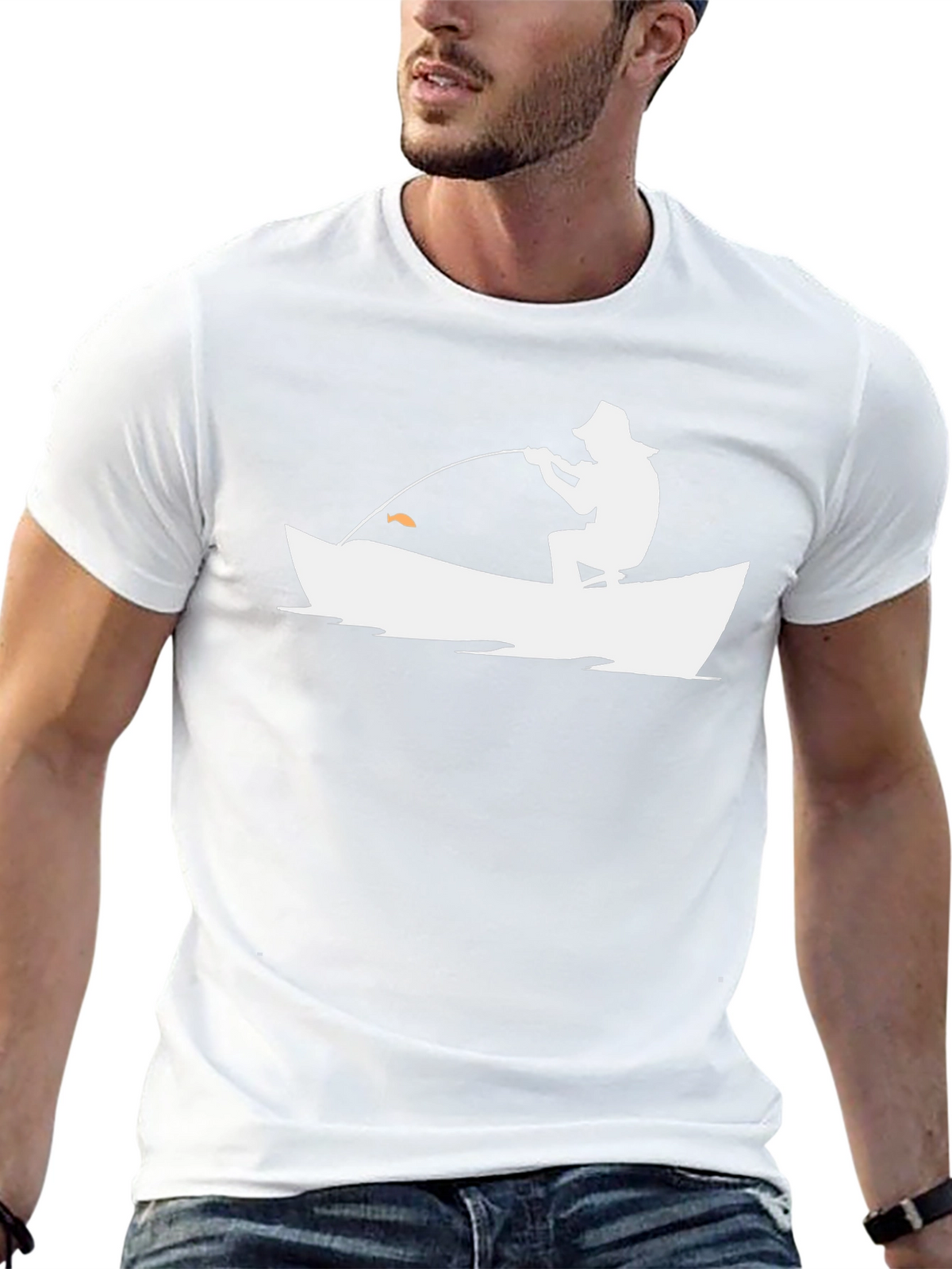 Fishing Silhouette Graphic Tee - Black Cotton Casual Shirt