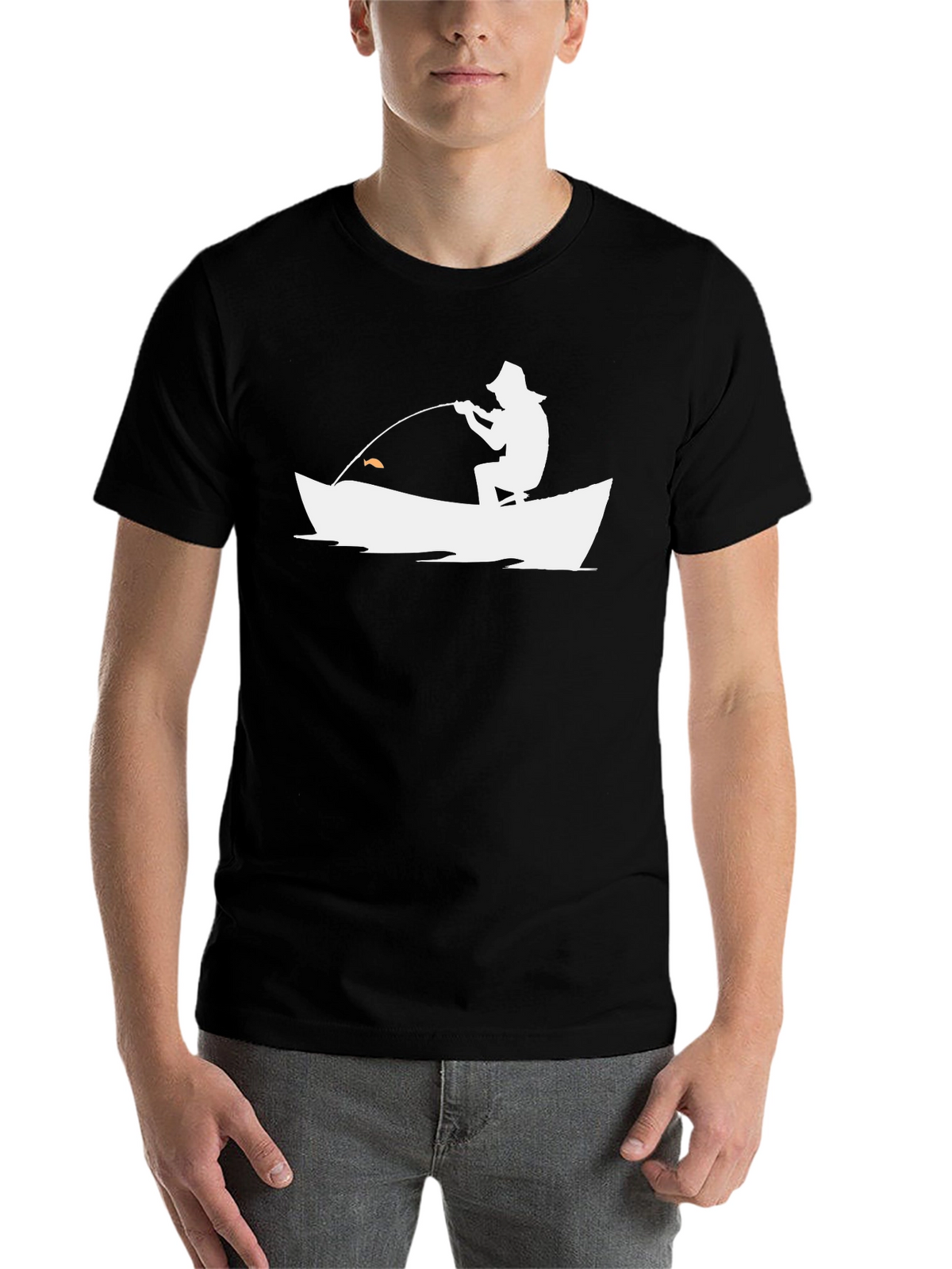 Fishing Silhouette Graphic Tee - Black Cotton Casual Shirt