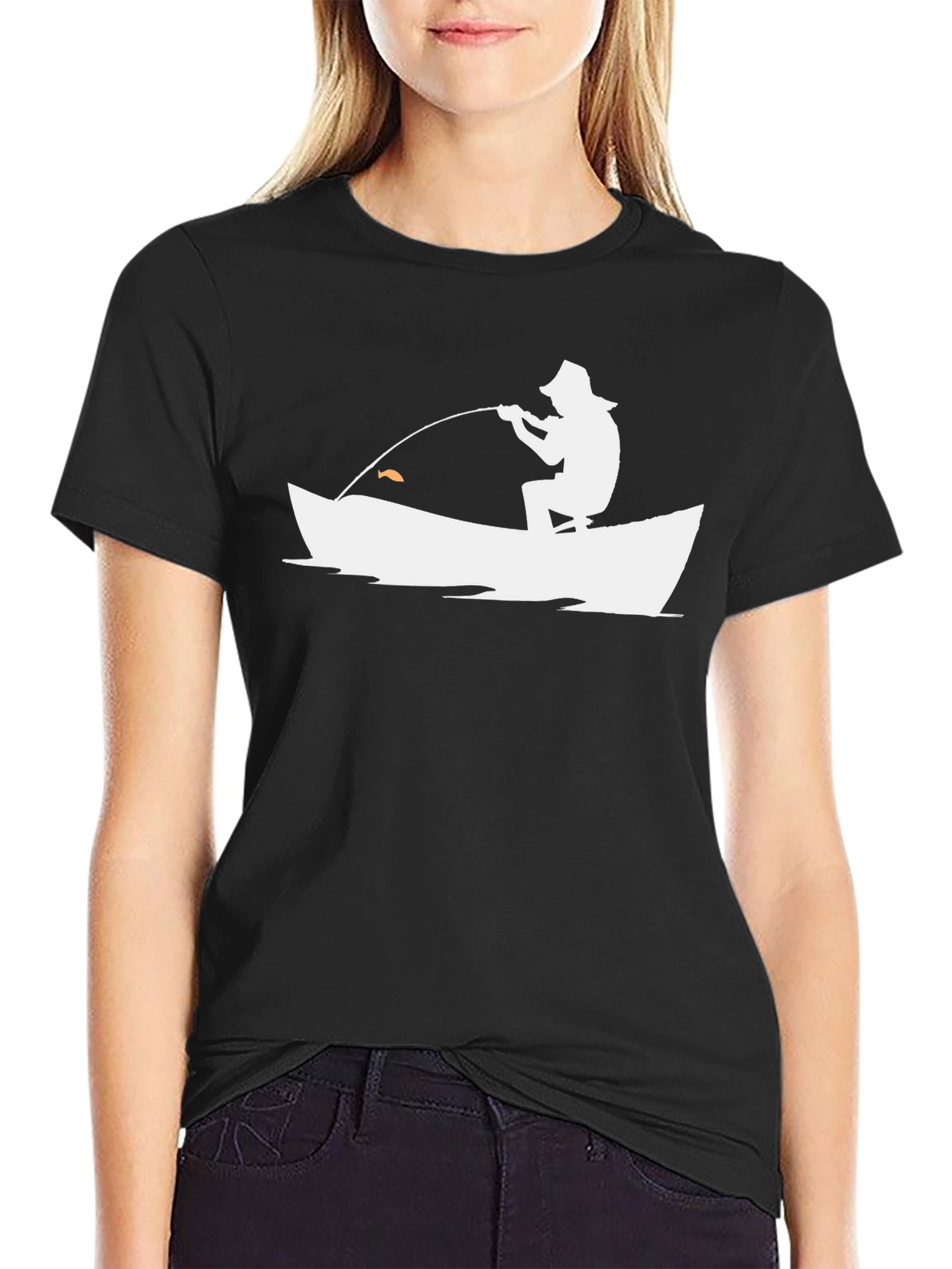 Fishing Silhouette Graphic Tee - Black Cotton Casual Shirt