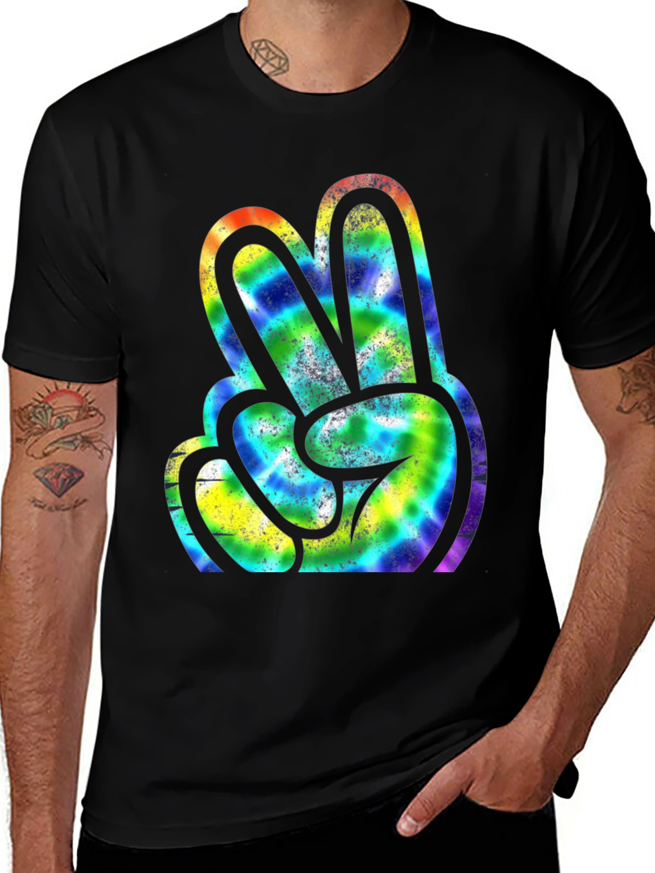 Peace Sign Tie Dye Graphic Tee - Retro Style