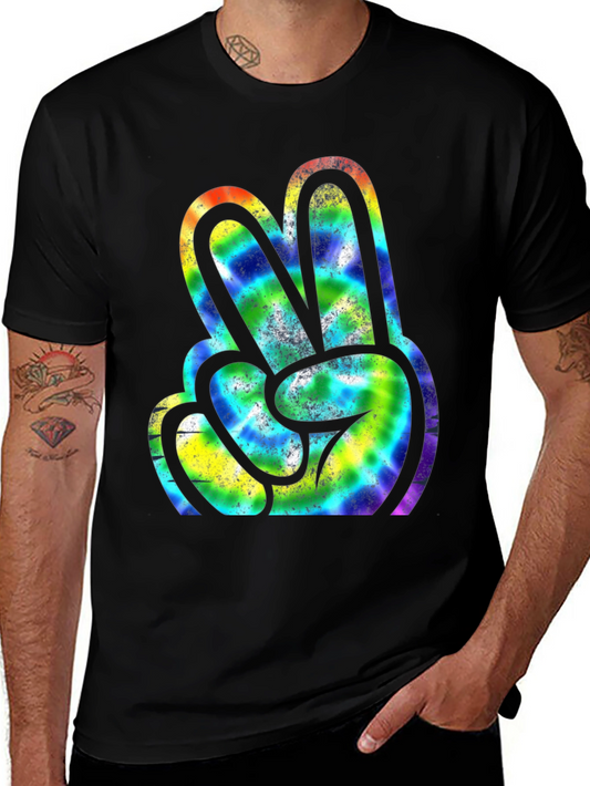 Peace Sign Tie Dye Graphic Tee - Retro Style