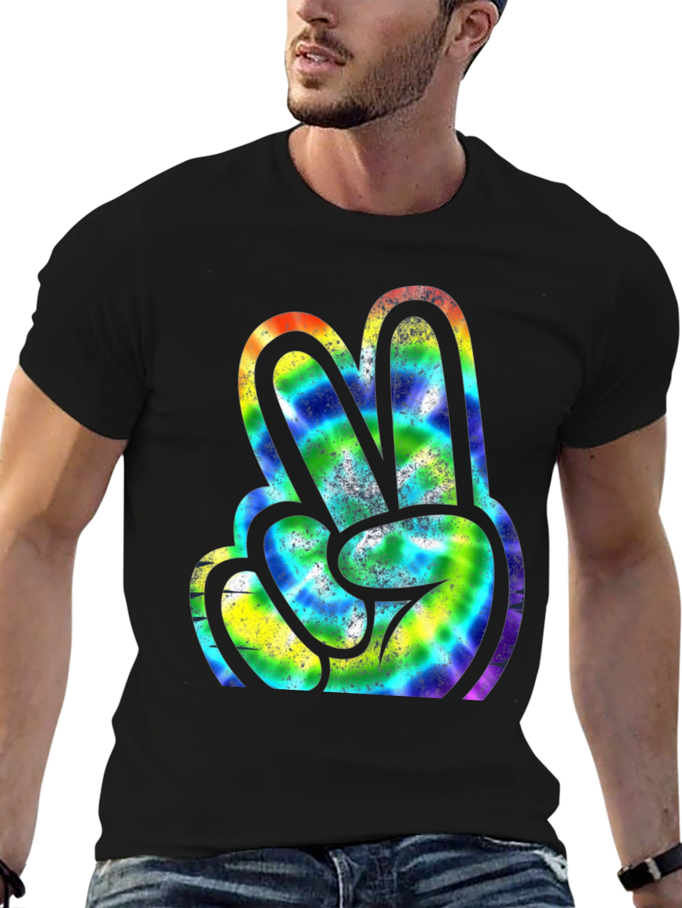 Peace Sign Tie Dye Graphic Tee - Retro Style