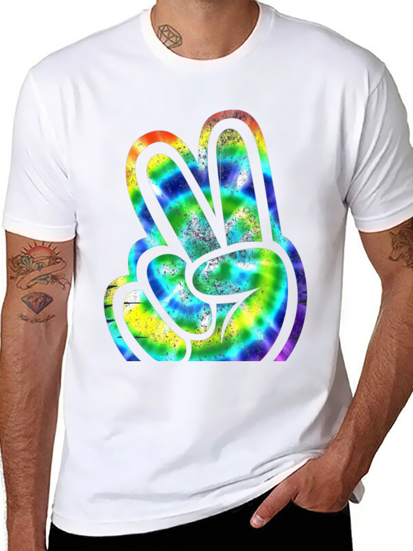 Peace Sign Tie Dye Graphic Tee - Retro Style