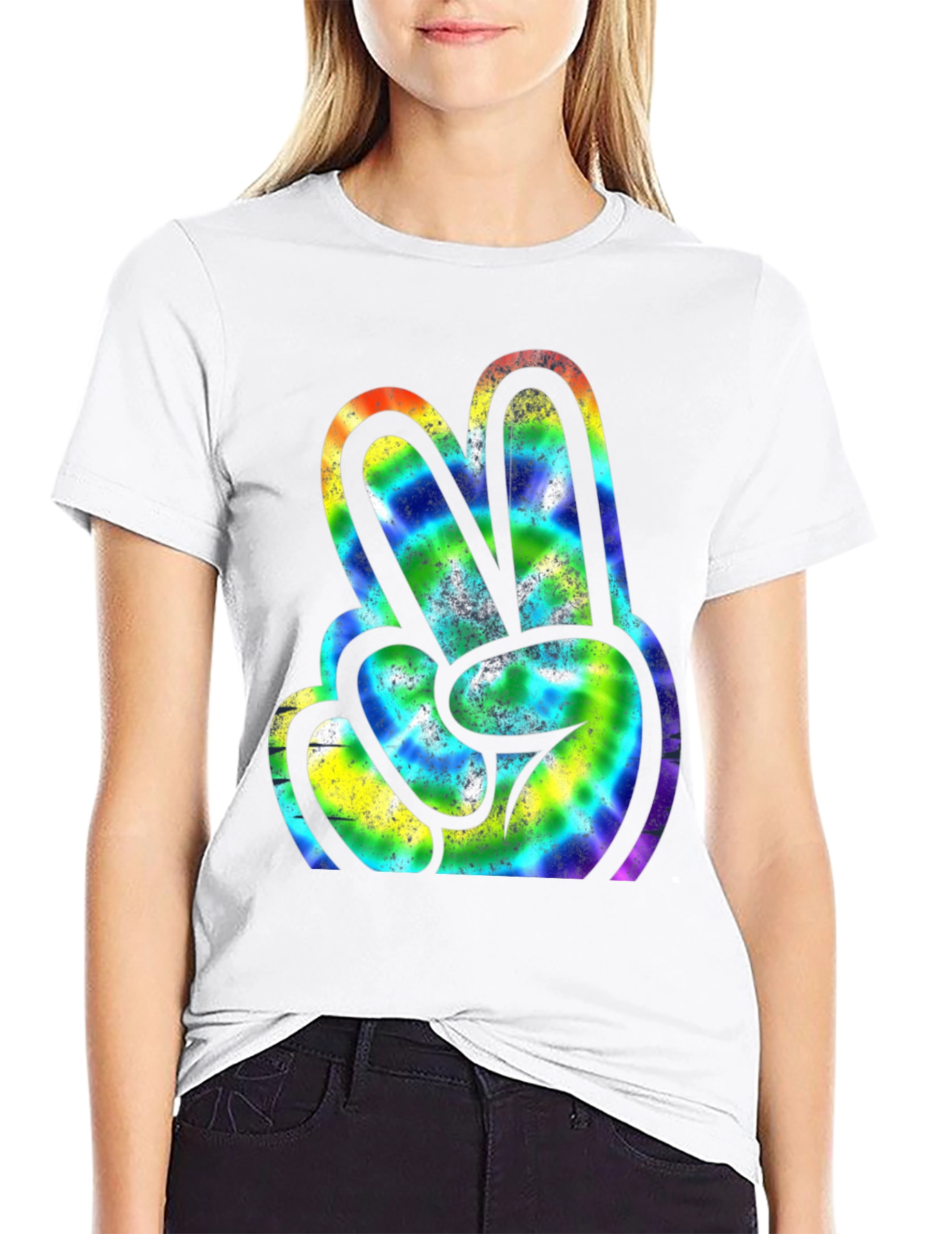 Peace Sign Tie Dye Graphic Tee - Retro Style