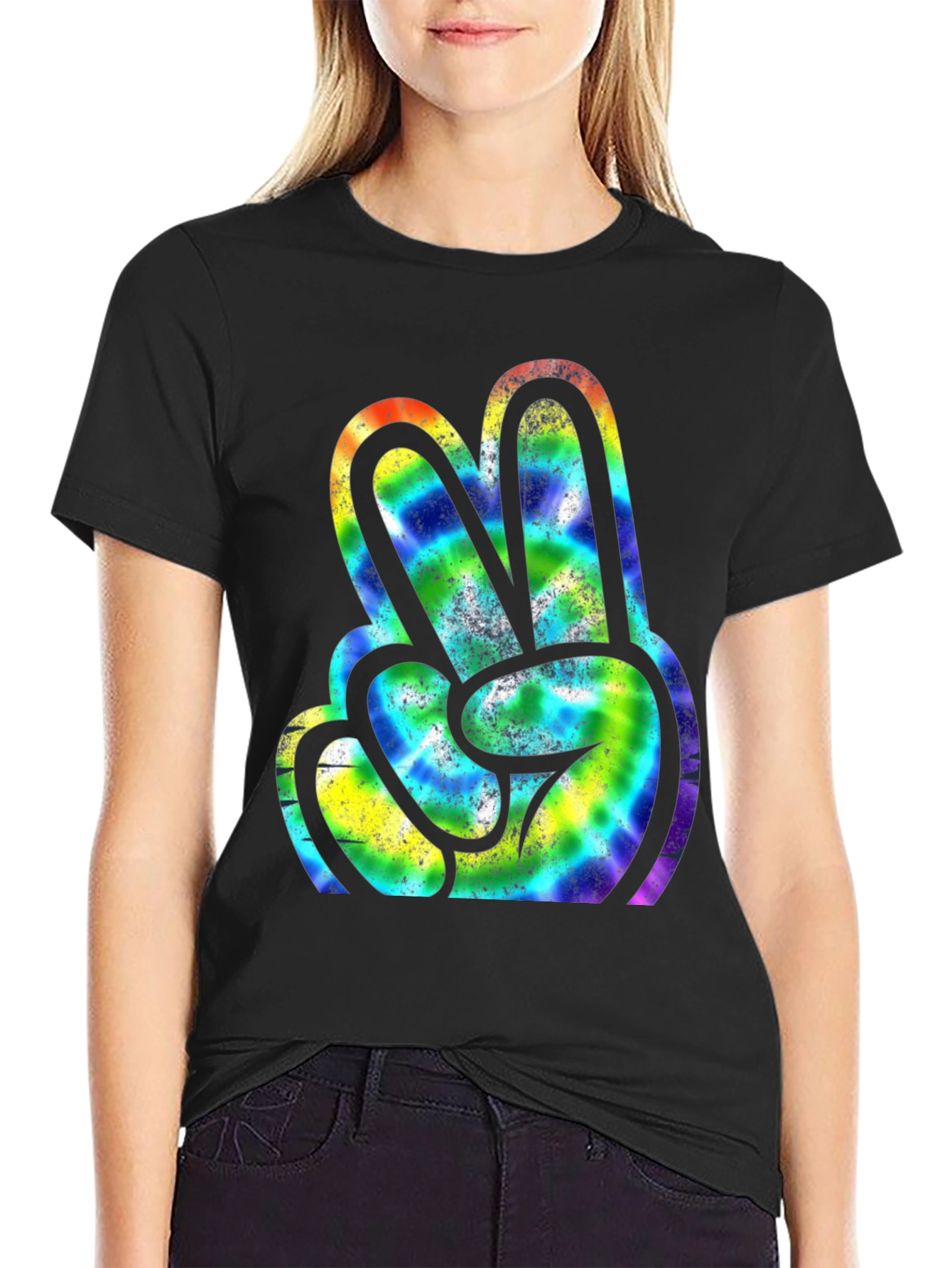 Peace Sign Tie Dye Graphic Tee - Retro Style