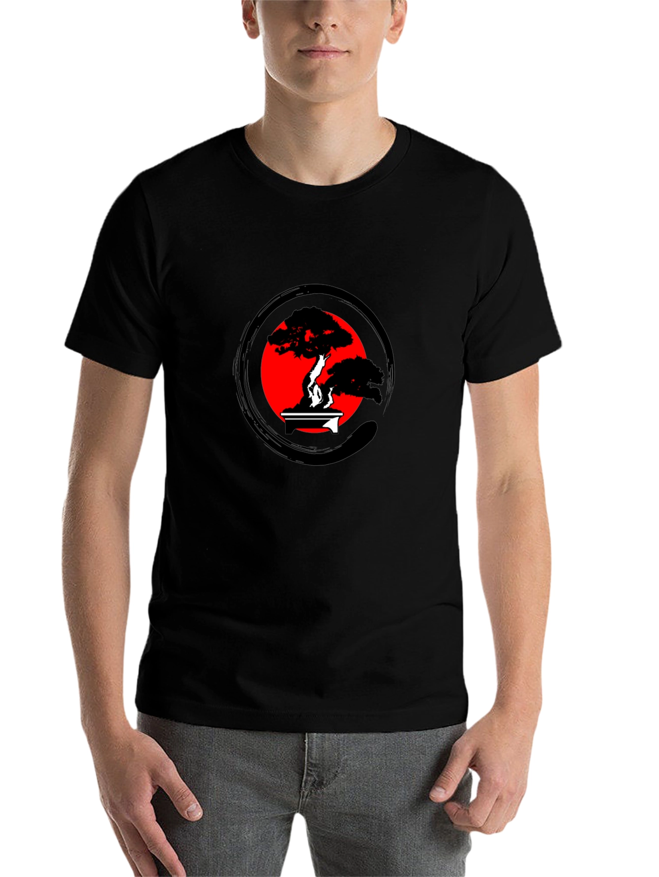 Bonsai Tree Zen Circle Graphic Tee - Black