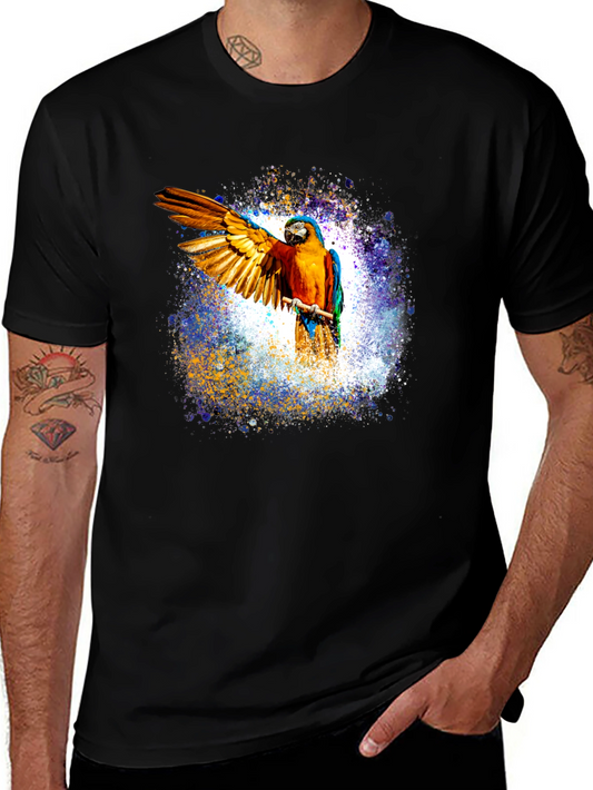 Macaw Parrot Graphic Black T-Shirt