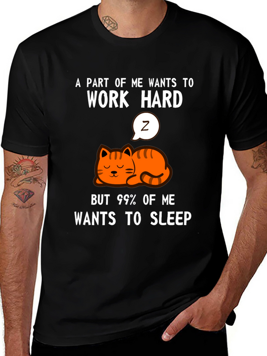 Funny Cat Graphic T-Shirt - Work Hard Sleep More