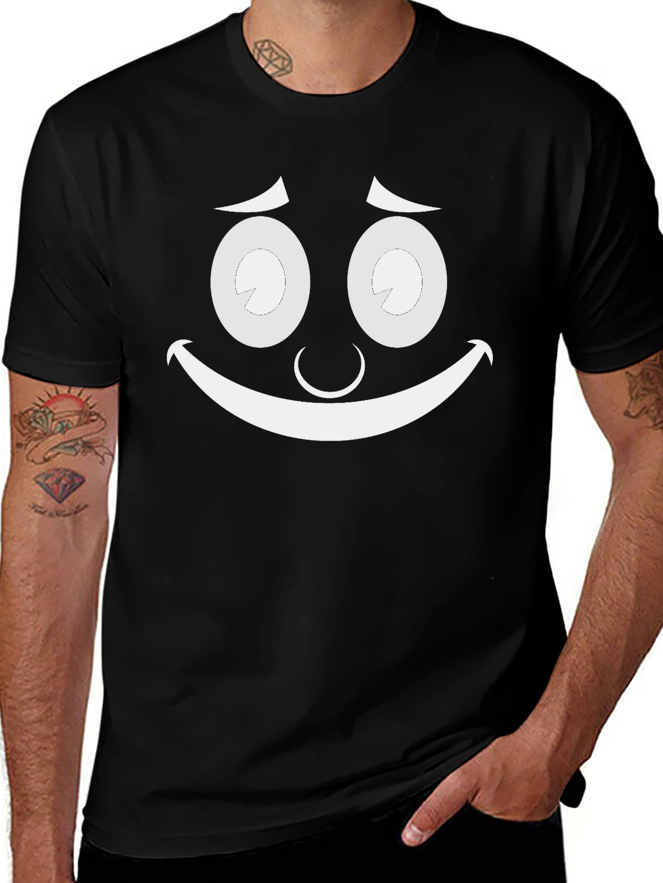 Funny Cartoon Face Black T-Shirt