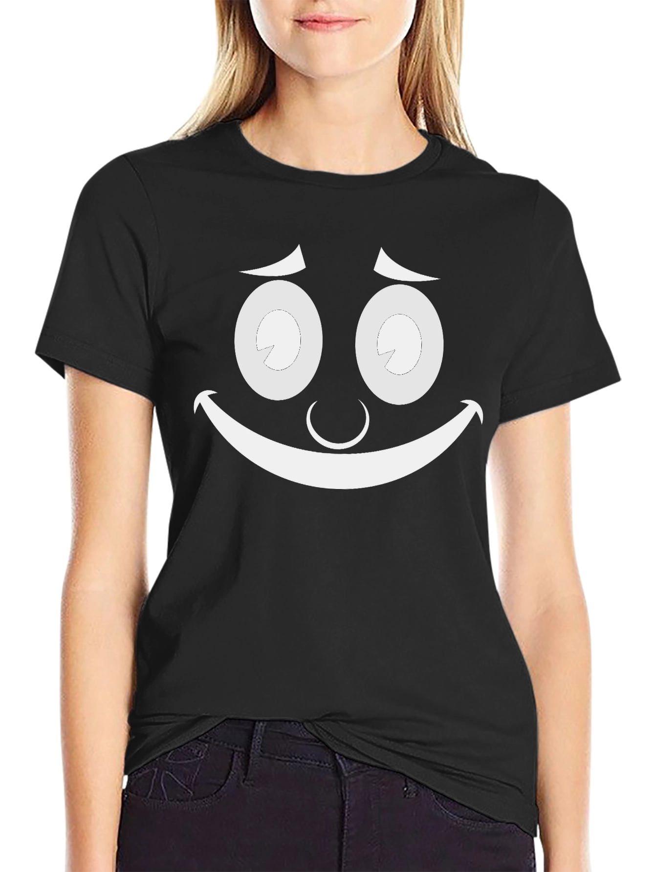 Funny Cartoon Face Black T-Shirt