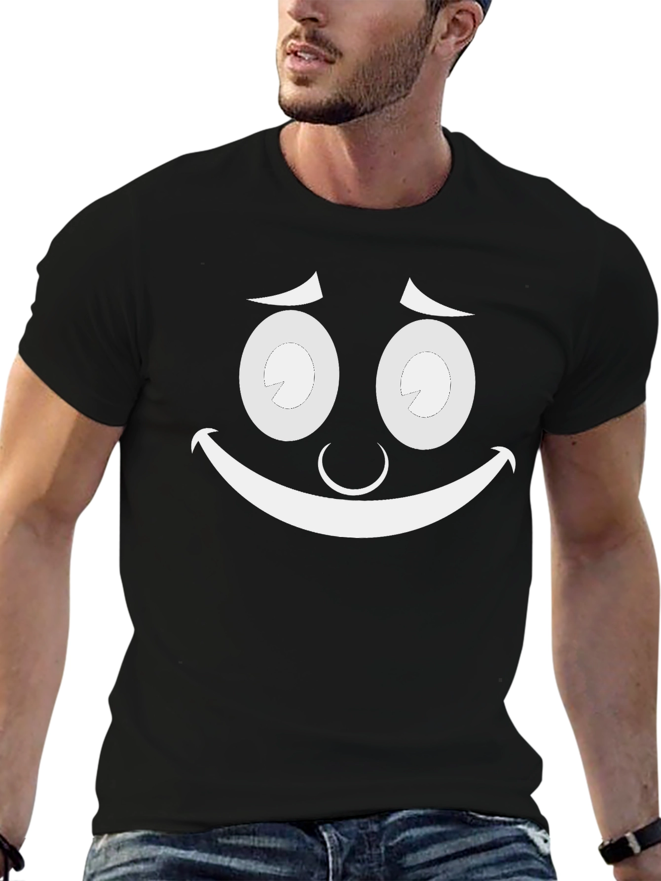 Funny Cartoon Face Black T-Shirt