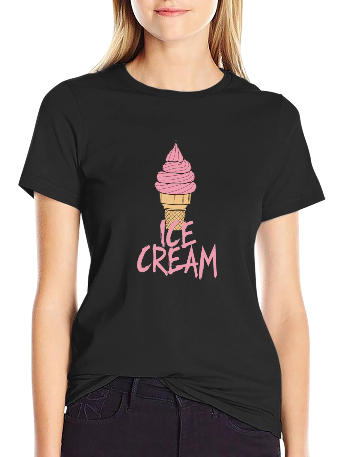 Ice Cream Graphic Tee - Mens Black Cotton T-Shirt