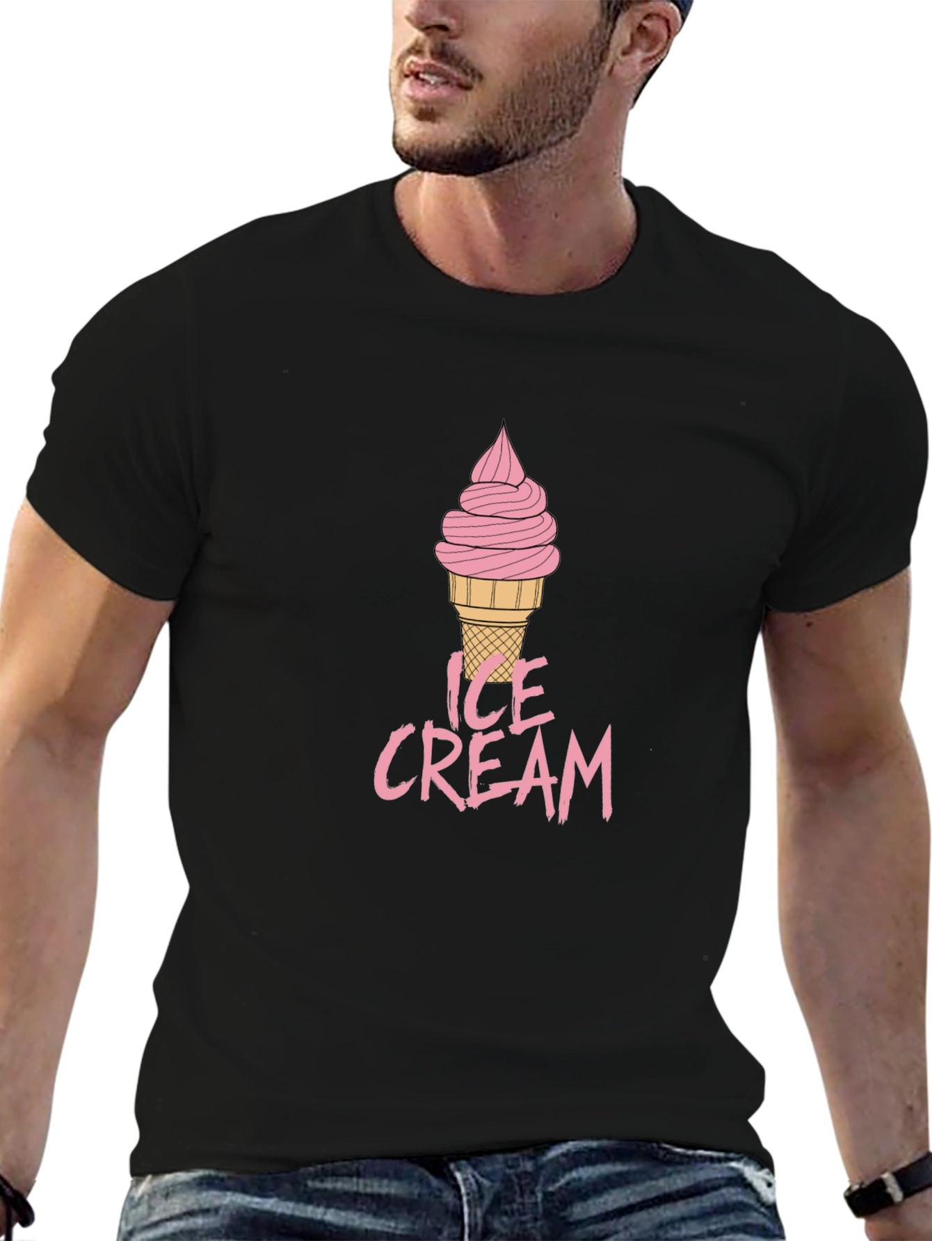 Ice Cream Graphic Tee - Mens Black Cotton T-Shirt
