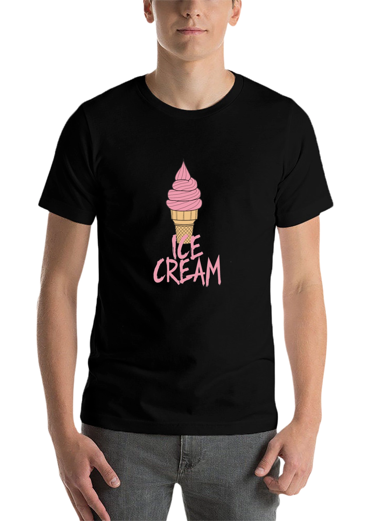 Ice Cream Graphic Tee - Mens Black Cotton T-Shirt
