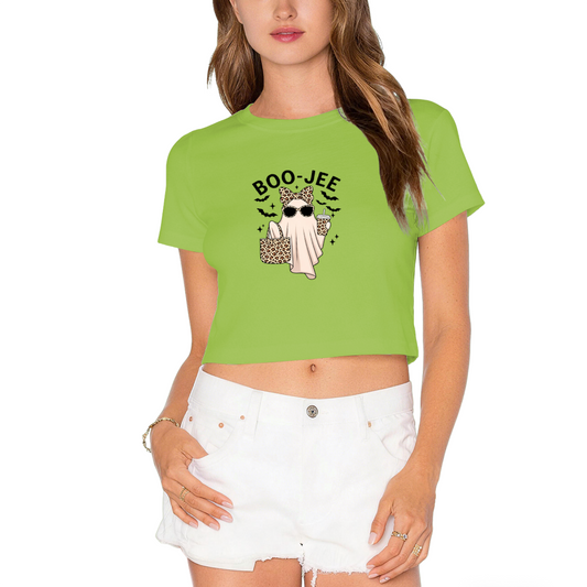Boo?Jee Leopard Ghost Spooky Halloween Vibes Crop Top