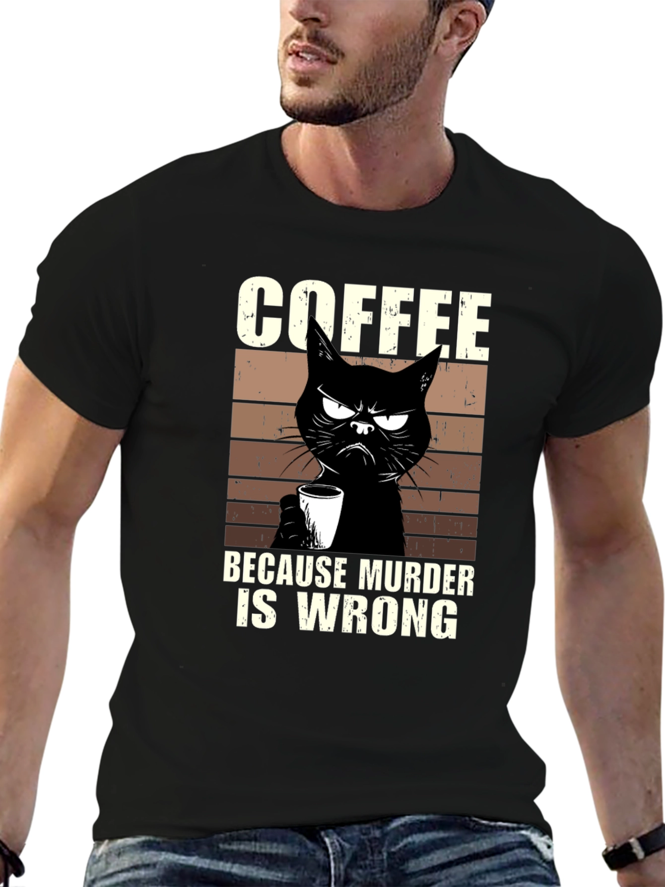 Coffee Because Murder Is Wrong Cat T-Shirt