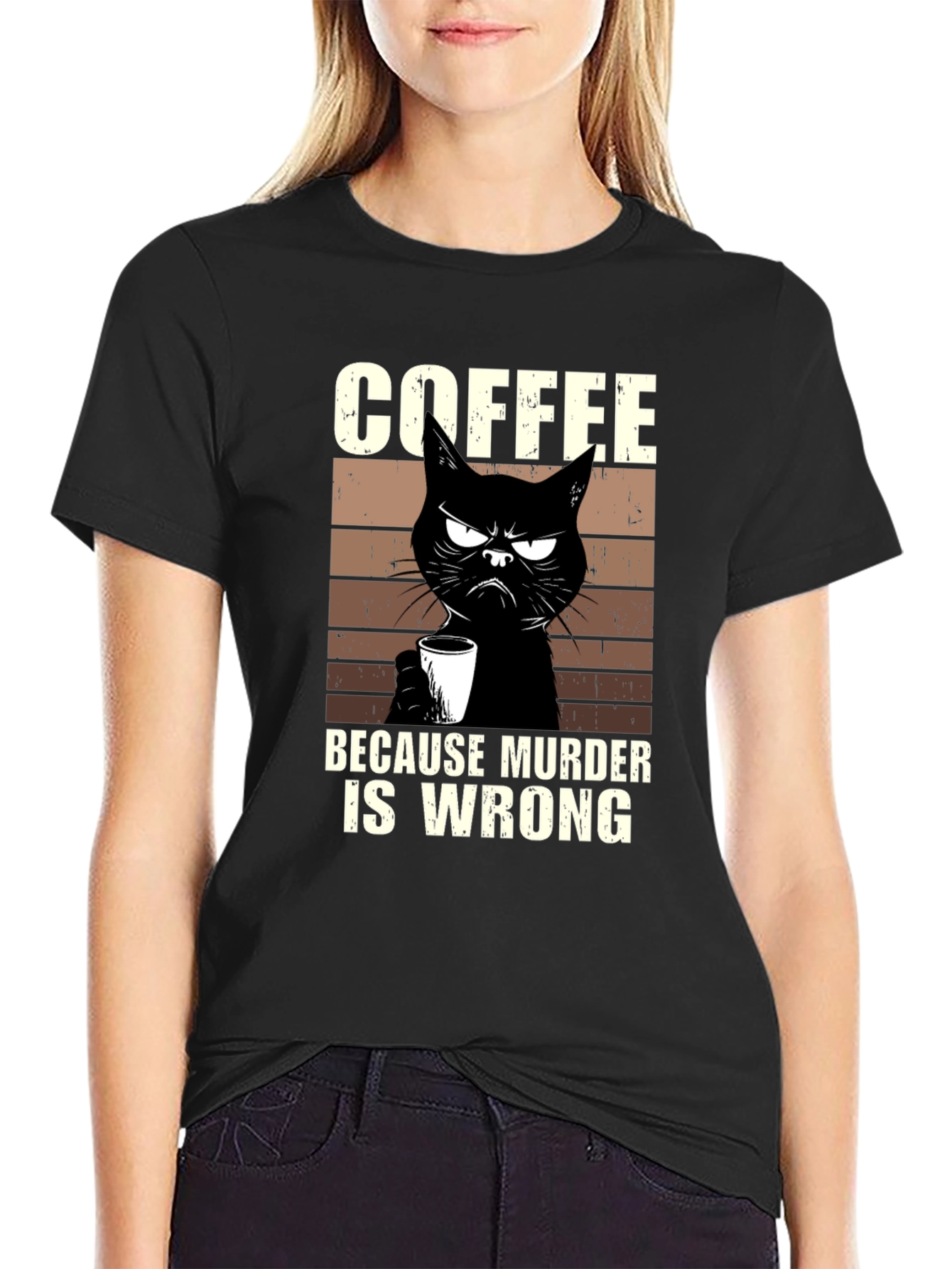 Coffee Because Murder Is Wrong Cat T-Shirt