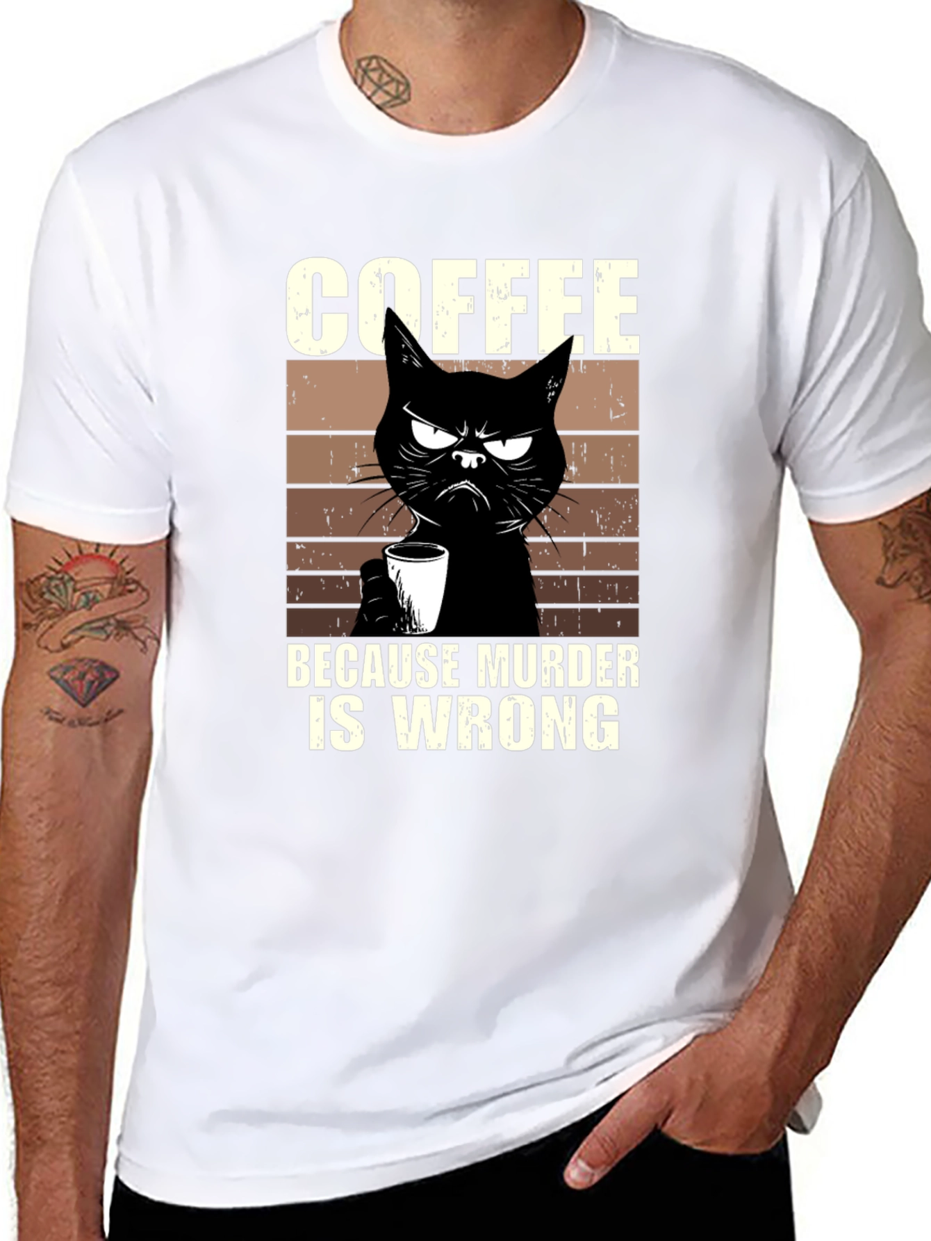 Coffee Because Murder Is Wrong Cat T-Shirt