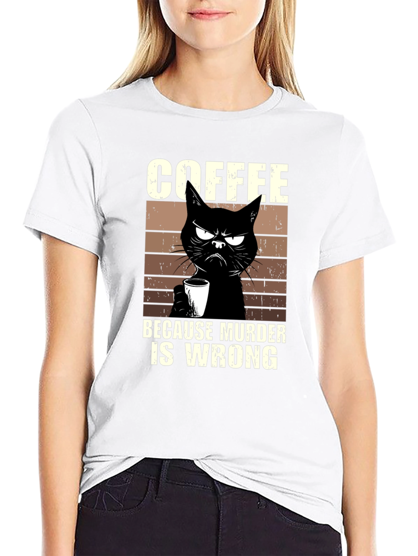 Coffee Because Murder Is Wrong Cat T-Shirt