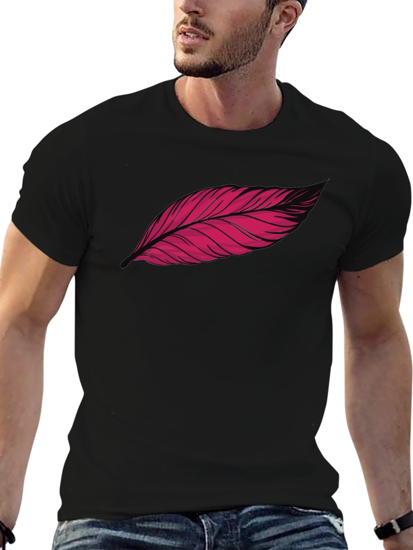 Feather Graphic Print Black T-Shirt