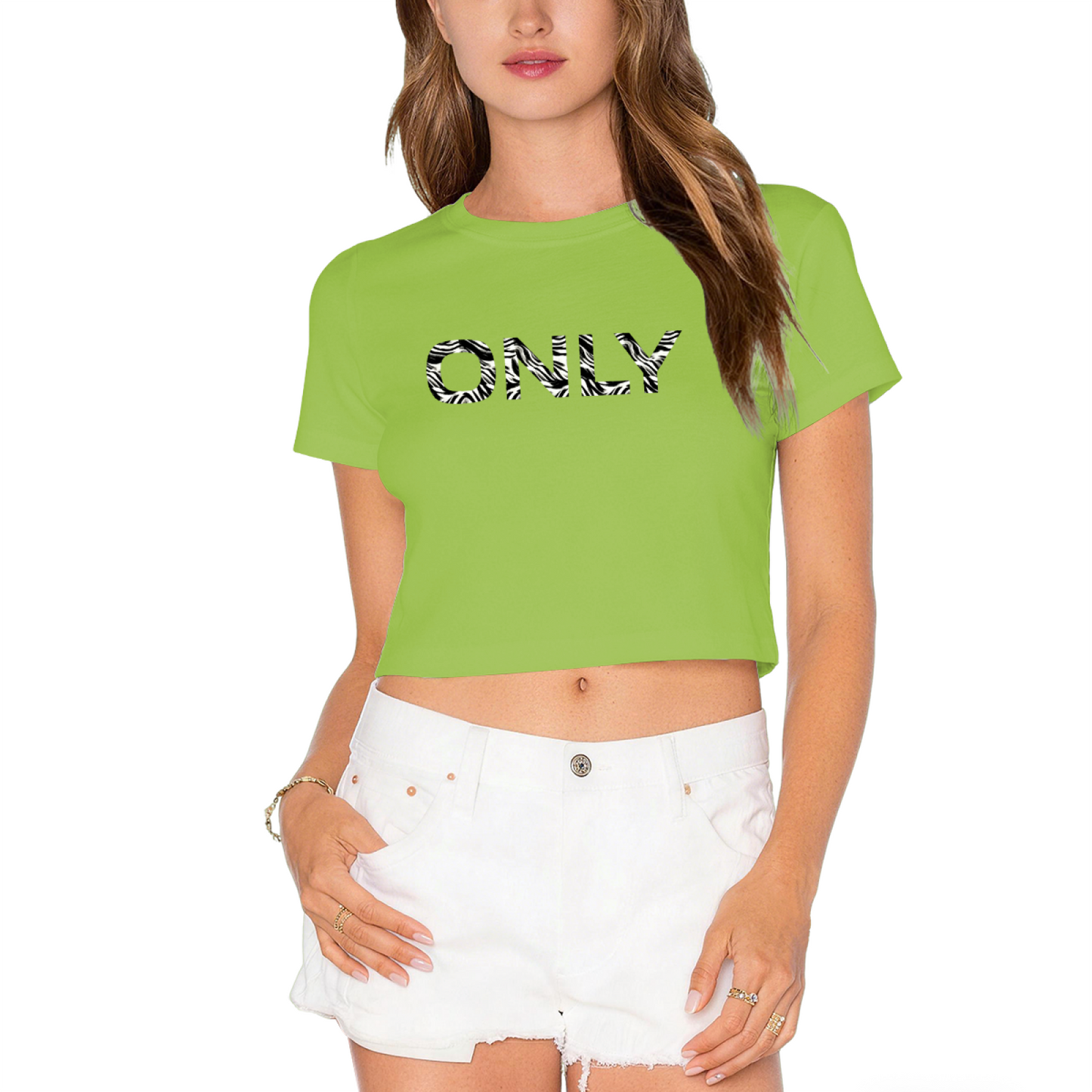Zebra Striped ONLY Minimal White Crop Top ¨C Simple Trendy Streetwear Short Tee