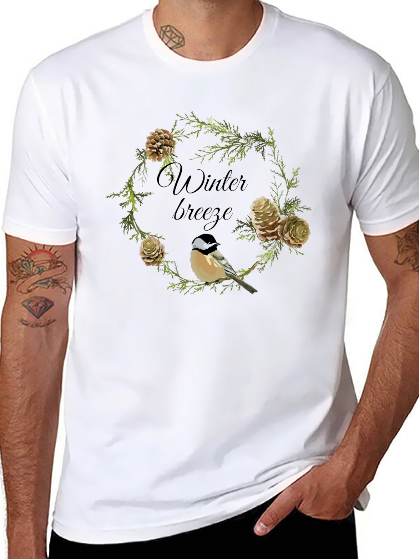 Winter Breeze Bird & Pine Cone Graphic Tee