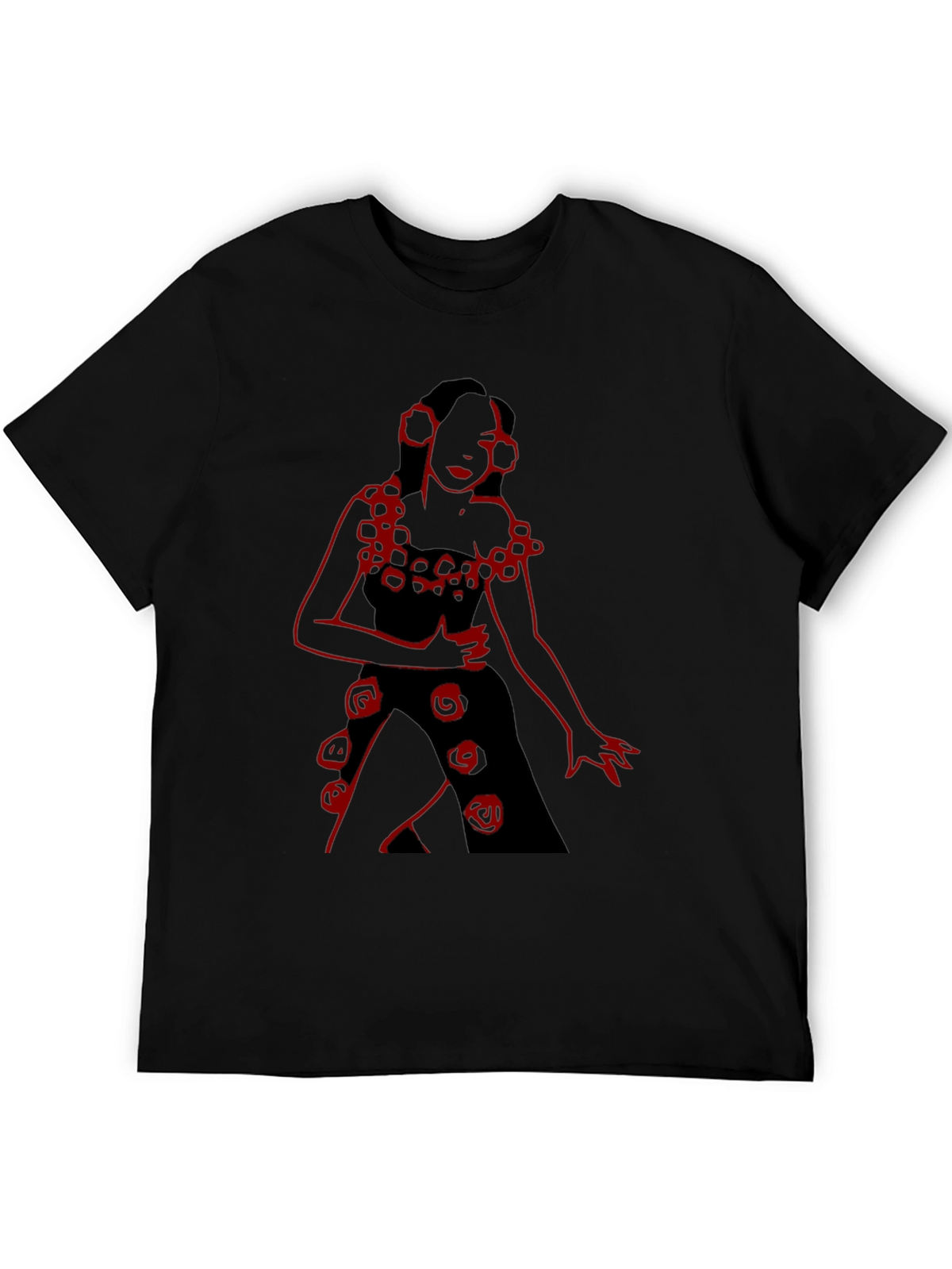 Unique Black T-Shirt with Red Rose Lady Design