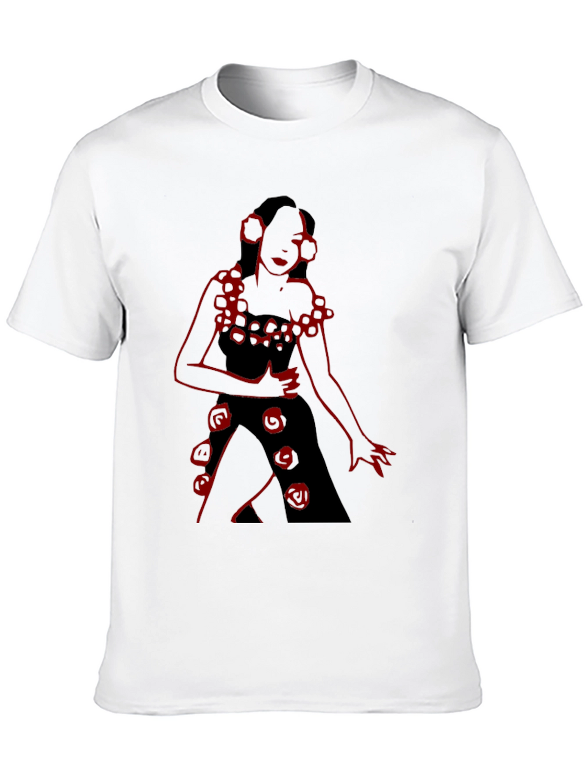 Unique Black T-Shirt with Red Rose Lady Design