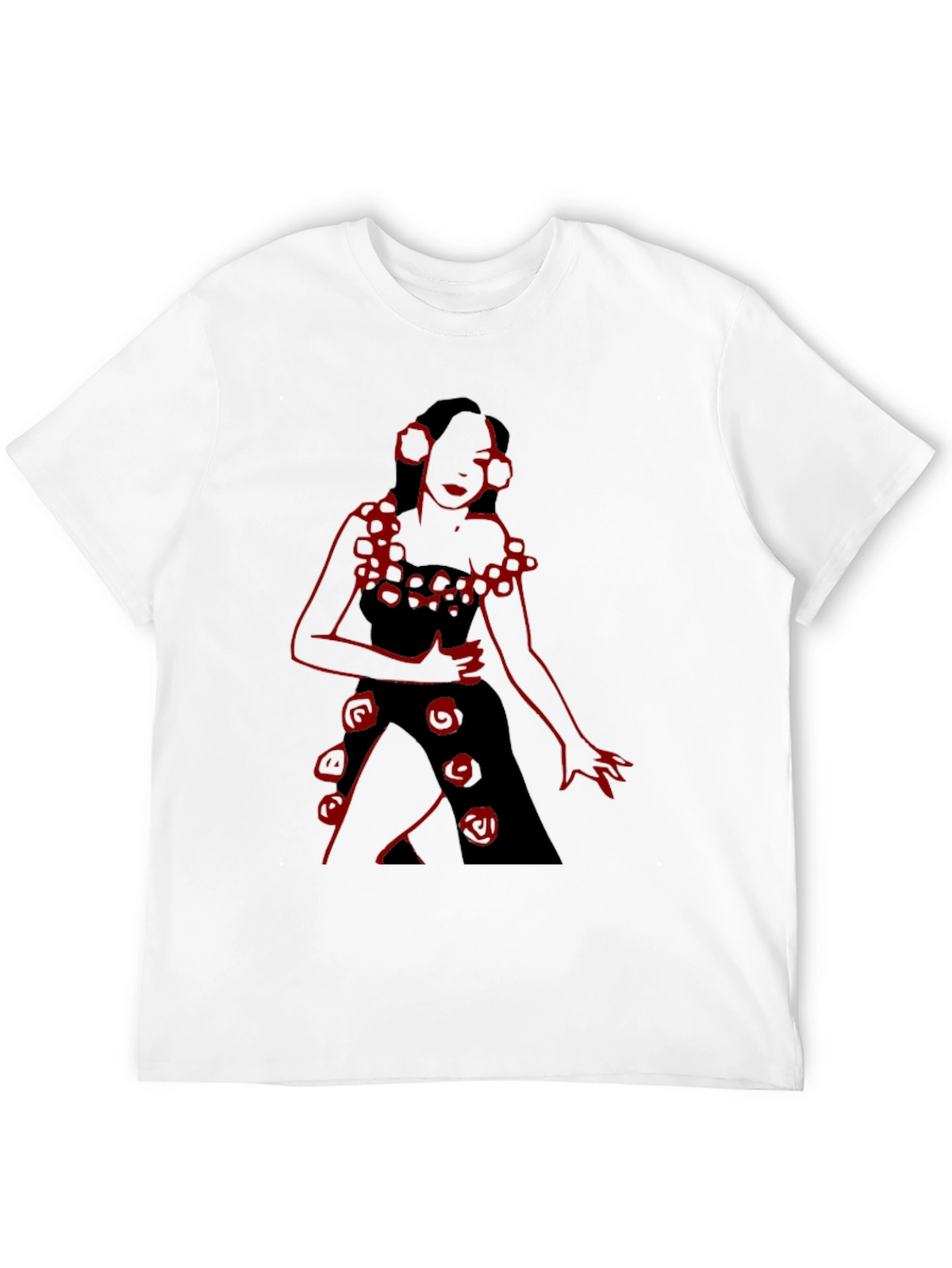 Unique Black T-Shirt with Red Rose Lady Design