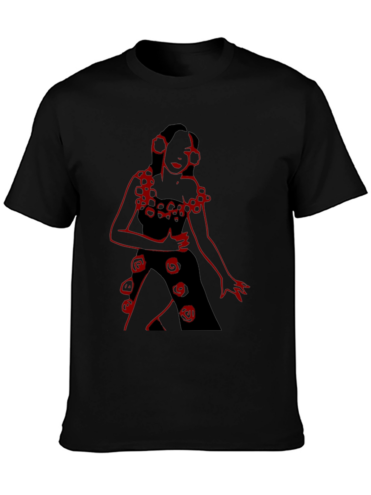 Unique Black T-Shirt with Red Rose Lady Design