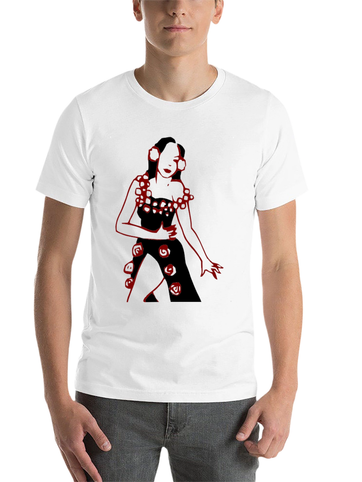 Unique Black T-Shirt with Red Rose Lady Design